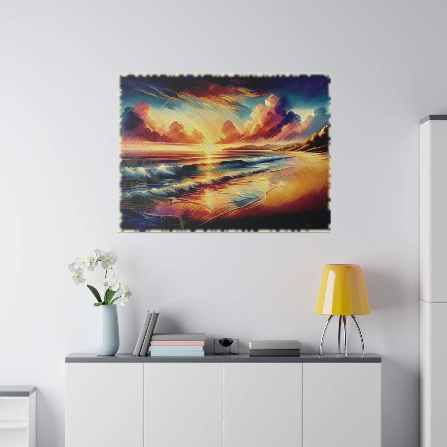 Sunset Waves on the Shore - Matte Canvas, Stretched, 0.75 - Artsquarenft