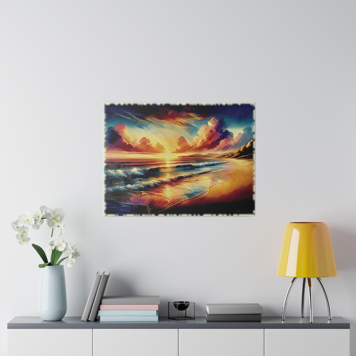 Sunset Waves on the Shore - Matte Canvas, Stretched, 0.75 - Artsquarenft