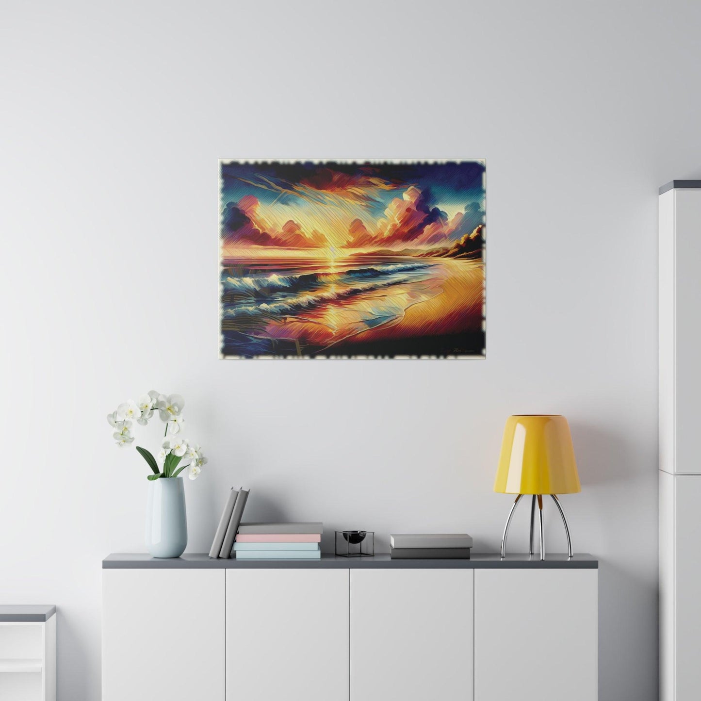 Sunset Waves on the Shore - Matte Canvas, Stretched, 0.75 - Artsquarenft