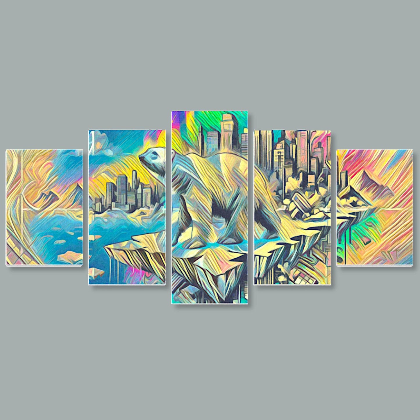 Canvas 5 Pannelli Medium Telaio Majestic Polar Bear: Strength and Serenity in Five - Artsquarenft
