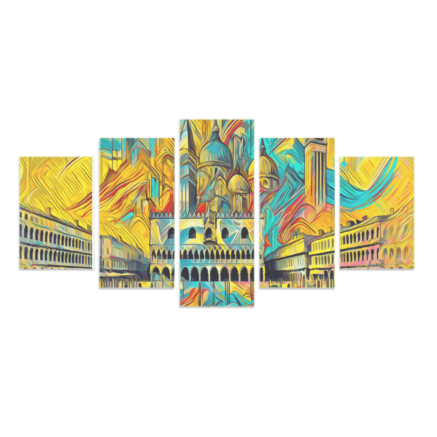 Canvas 5 Pannelli Medium Telaio Piazza San Marco: Venetian Elegance in Five Panels - Artsquarenft