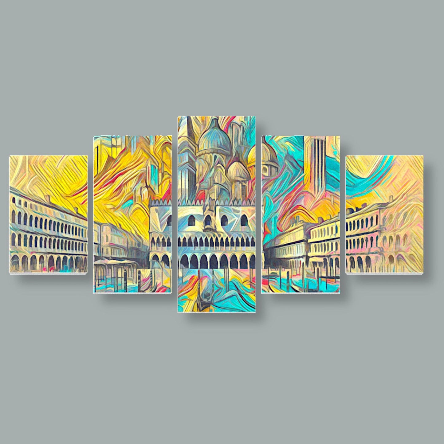 Canvas 5 Pannelli Medium Telaio Piazza San Marco: Venetian Elegance in Five Panels - Artsquarenft