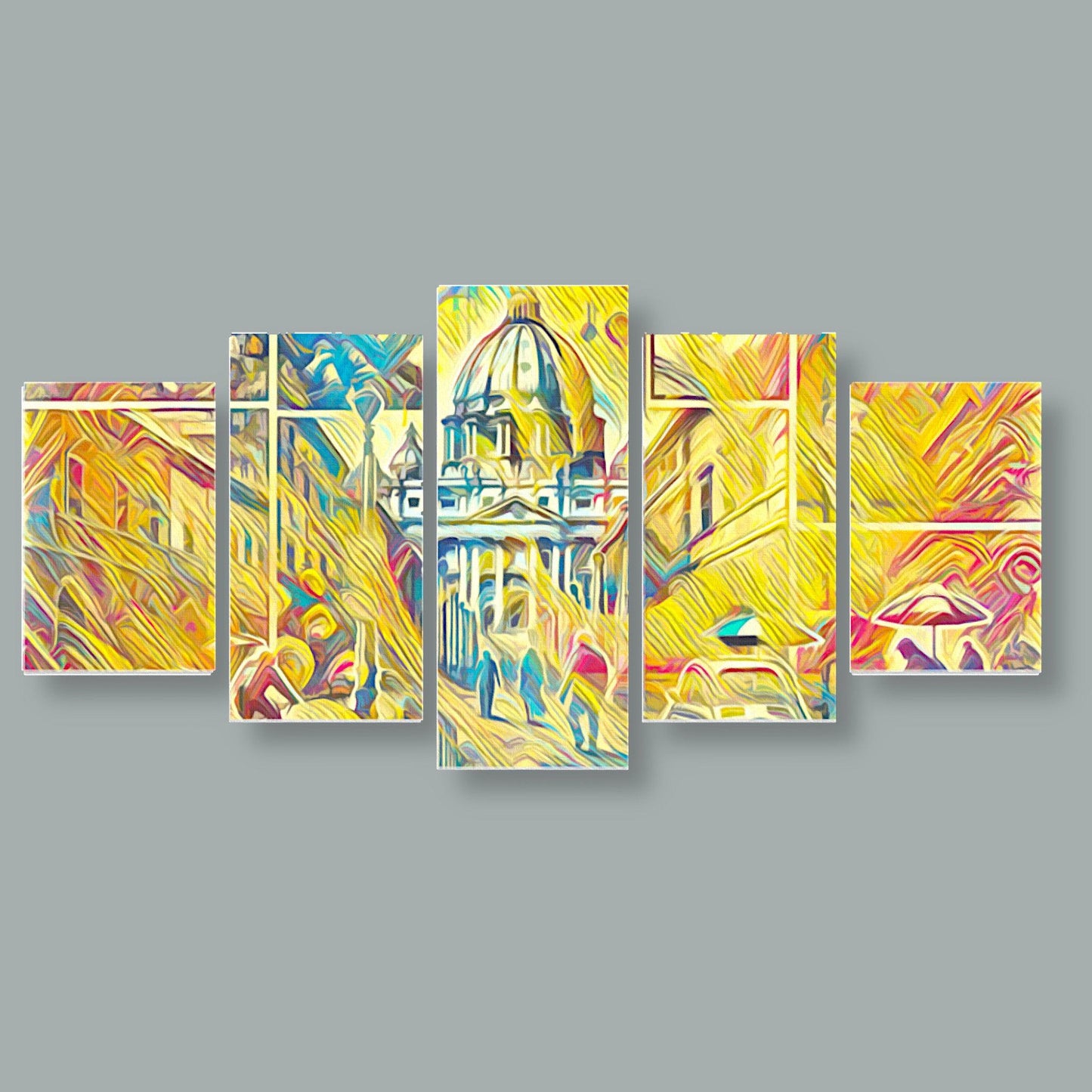 Canvas 5 Pannelli Medium Telaio Roman Streets: Historical Charm in Five Panels - Artsquarenft
