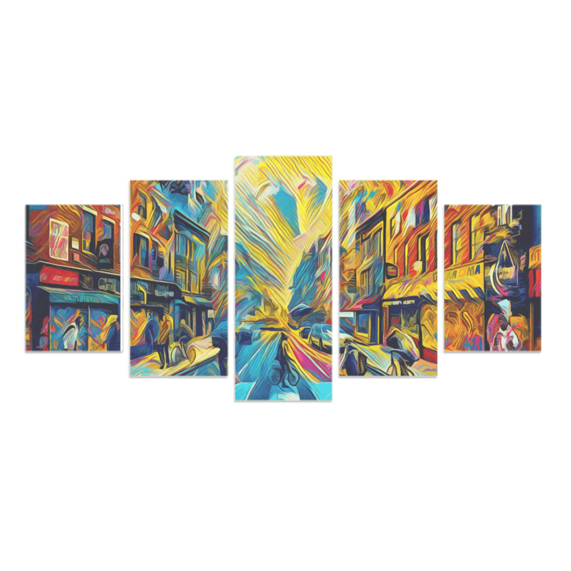 Canvas 5 Pannelli Medium Telaio Urban Street Scene: Vibrant City Life in Five Pane - Artsquarenft