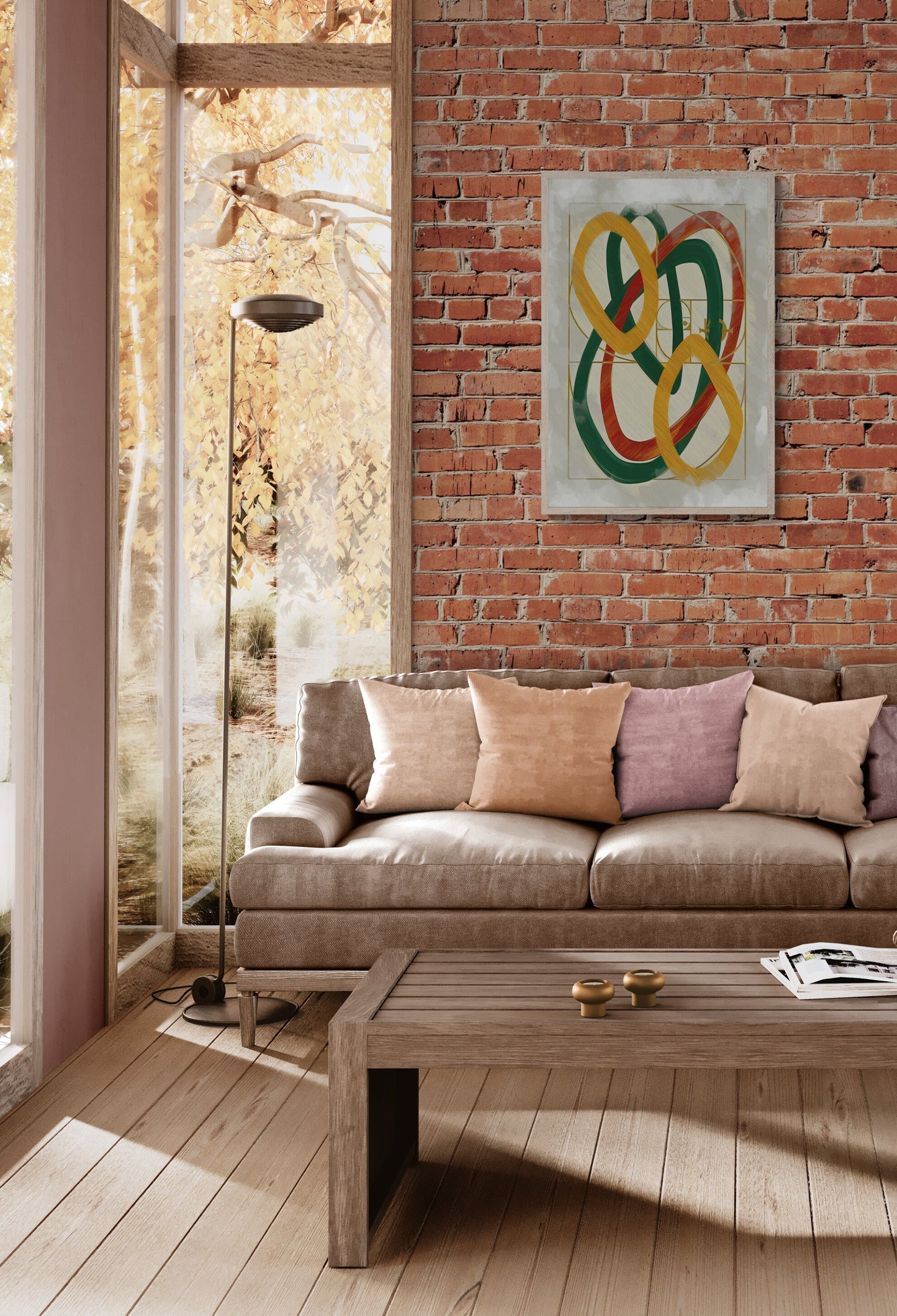 Rustic Natural Harmony artwork wood warm natural Scandinavian bedroom, hygge canvas print organic forms autumn earth colors zen wellness