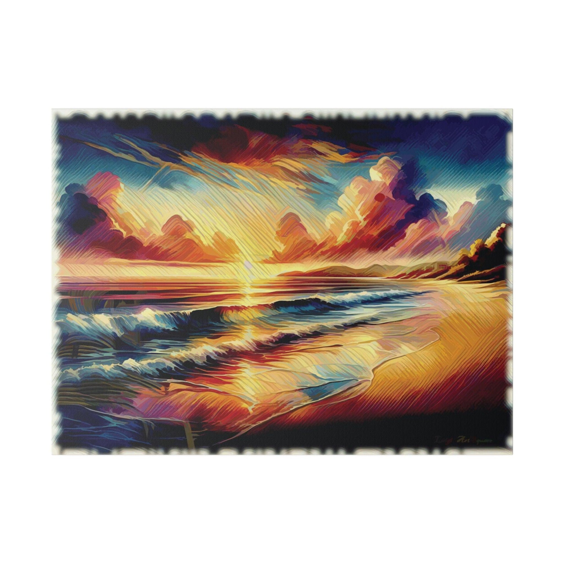 Sunset Waves on the Shore - Matte Canvas, Stretched, 0.75 - Artsquarenft