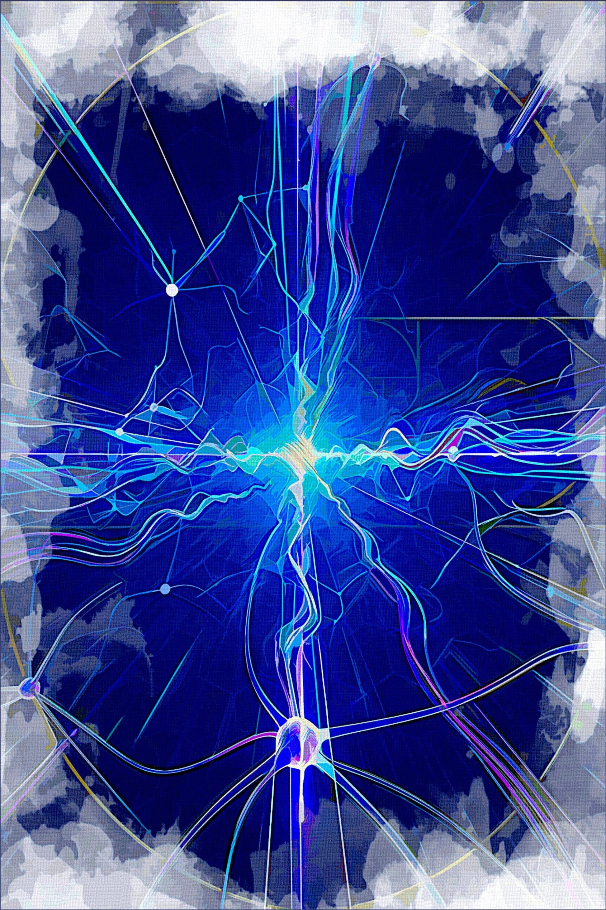 Focus Zone tech office canvas print deep blue cyan neural network digital art by Luigi ArtSquare