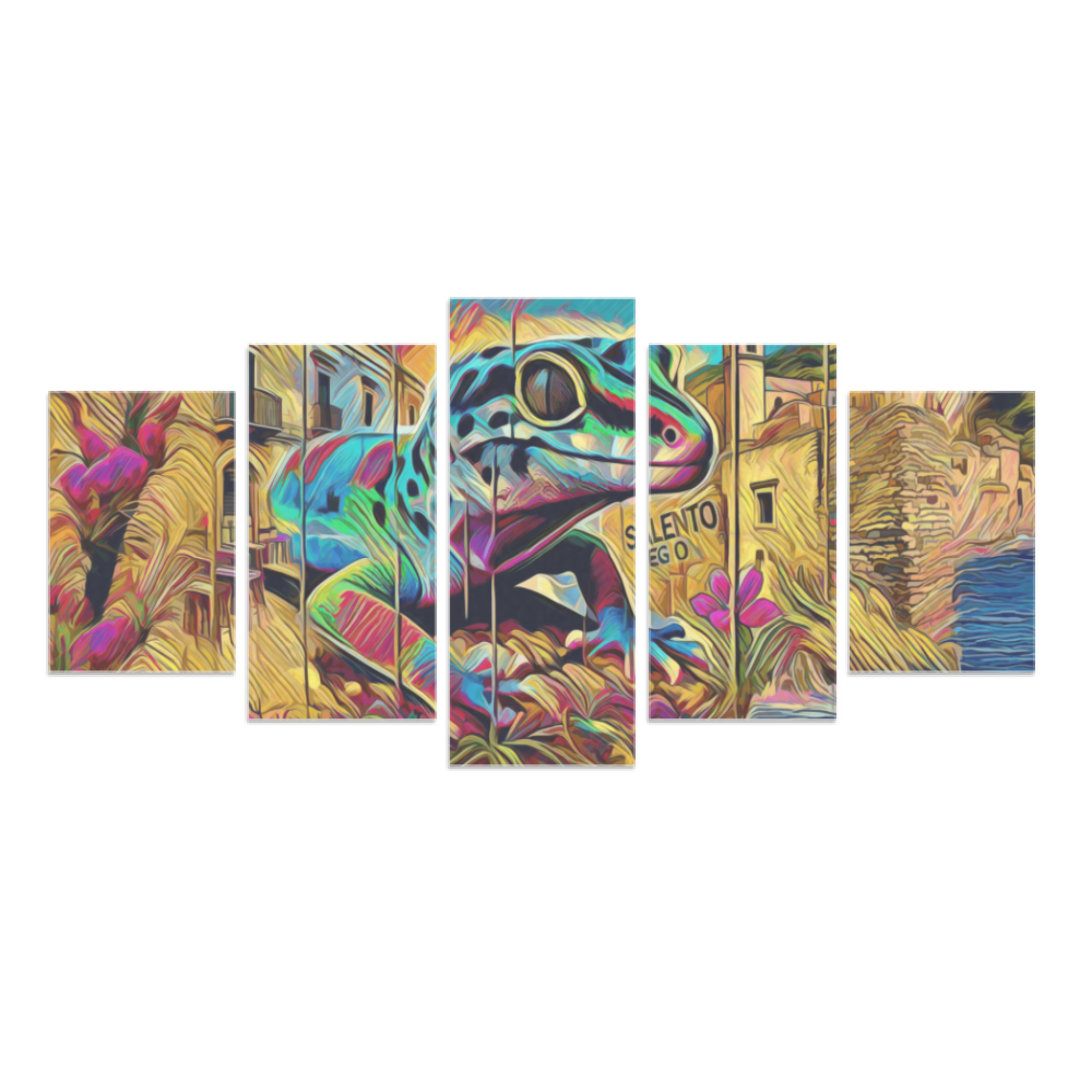 Elevate your home decor with our limited edition 5 panel Salento canvas. A vibrant piece of Italian art that adds color and culture to any room. Buy now before it's gone!