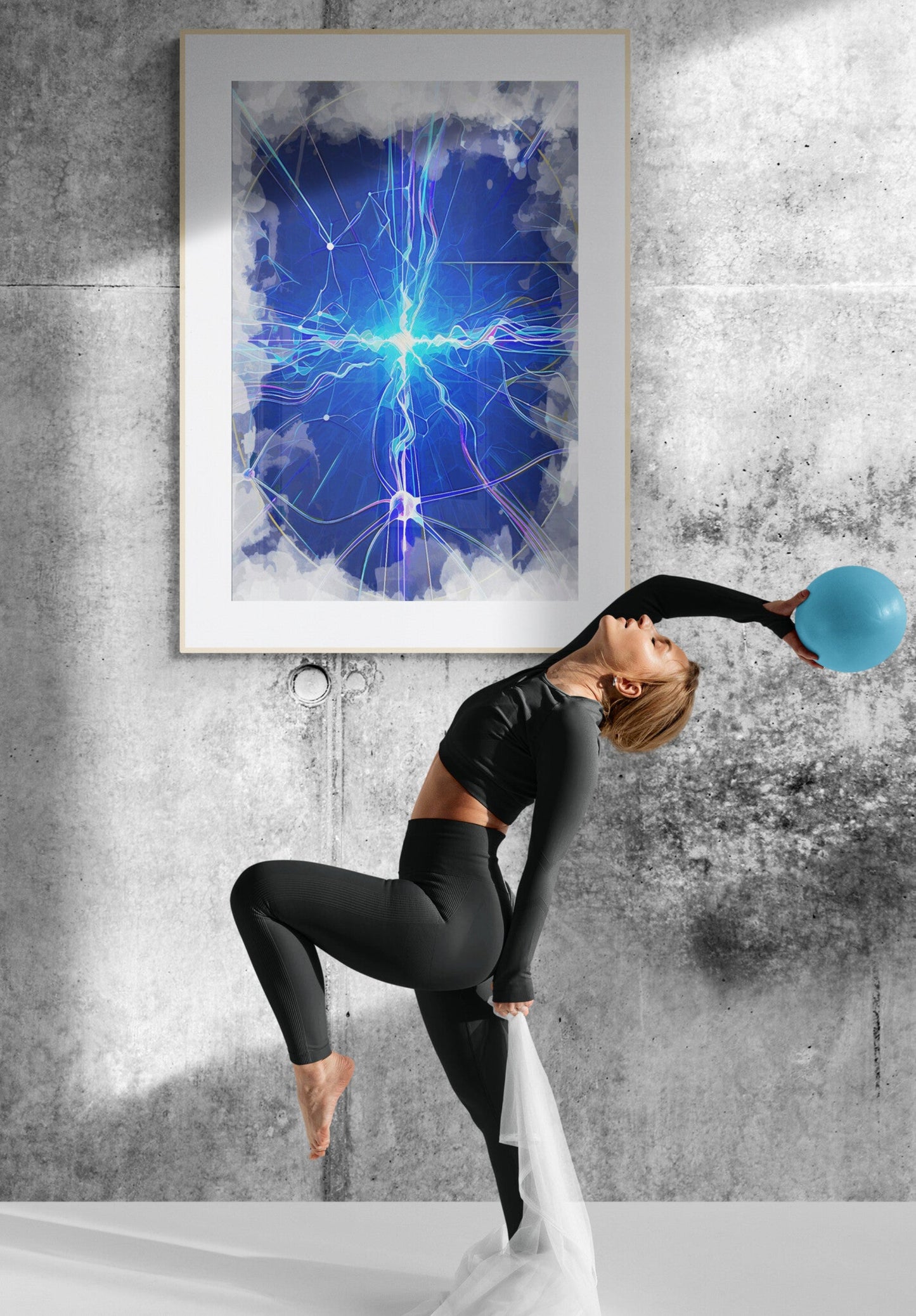 Focus Zone office art lifestyle photo showing scale with athletic woman in contemporary space