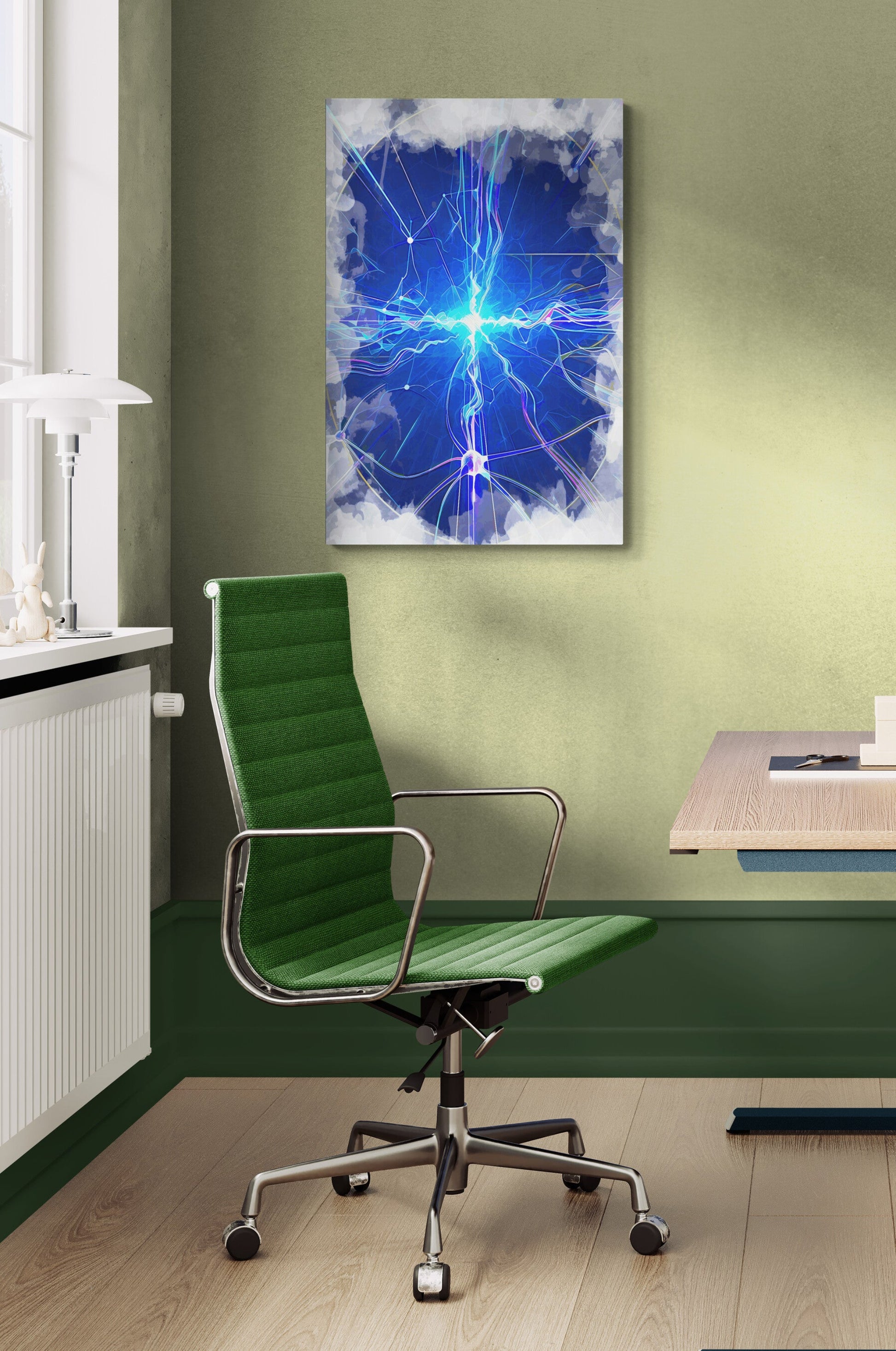 Focus Zone canvas in green modern home office with Eames chair productivity workspace design