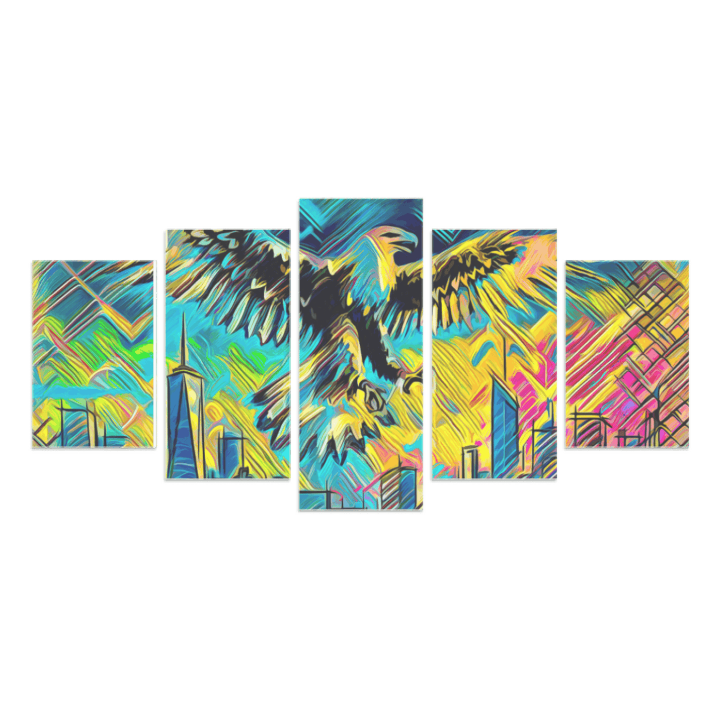 Canvas 5 Pannelli Medium Telaio Majestic Eagle: Power and Freedom in Five Panels - Artsquarenft