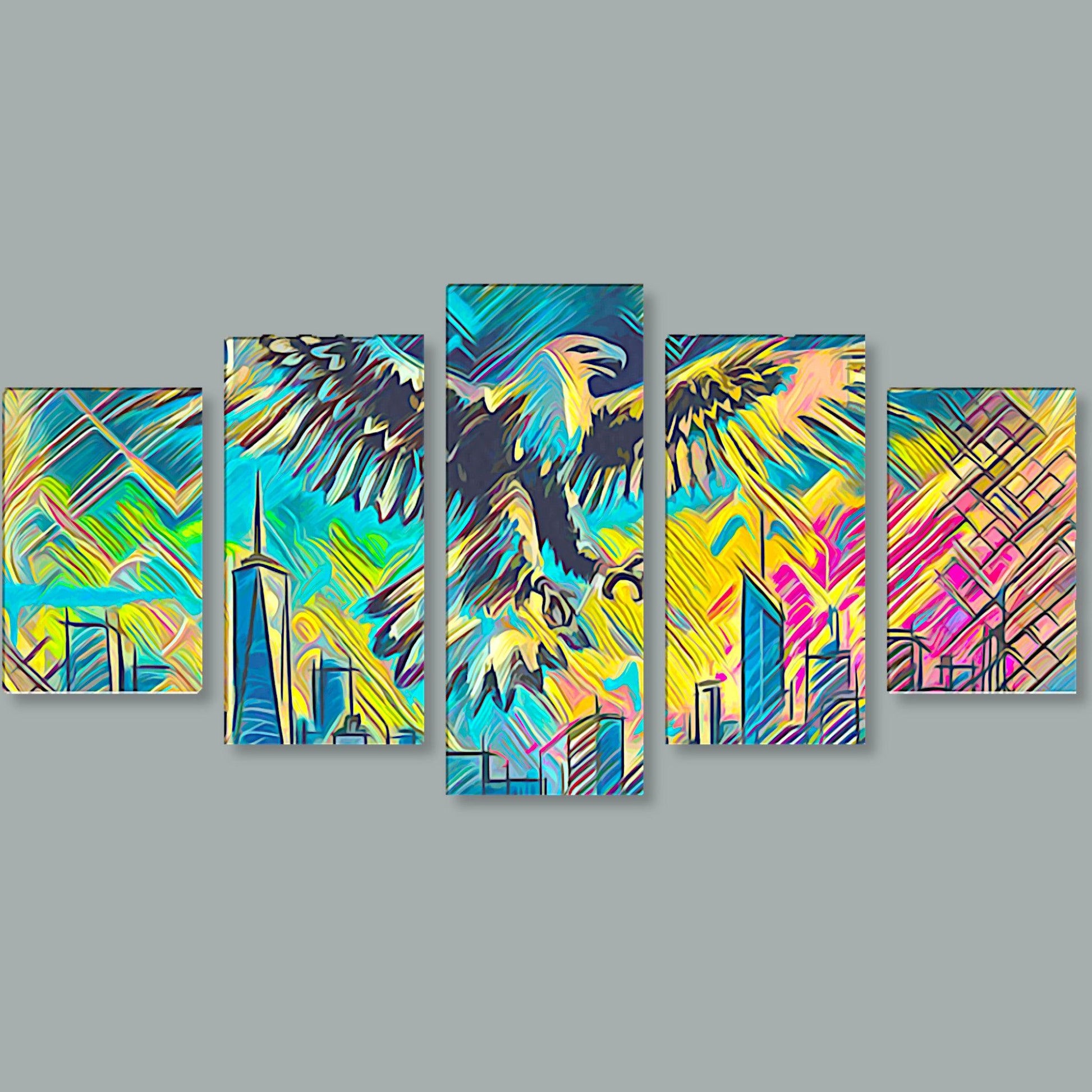 Canvas 5 Pannelli Medium Telaio Majestic Eagle: Power and Freedom in Five Panels - Artsquarenft