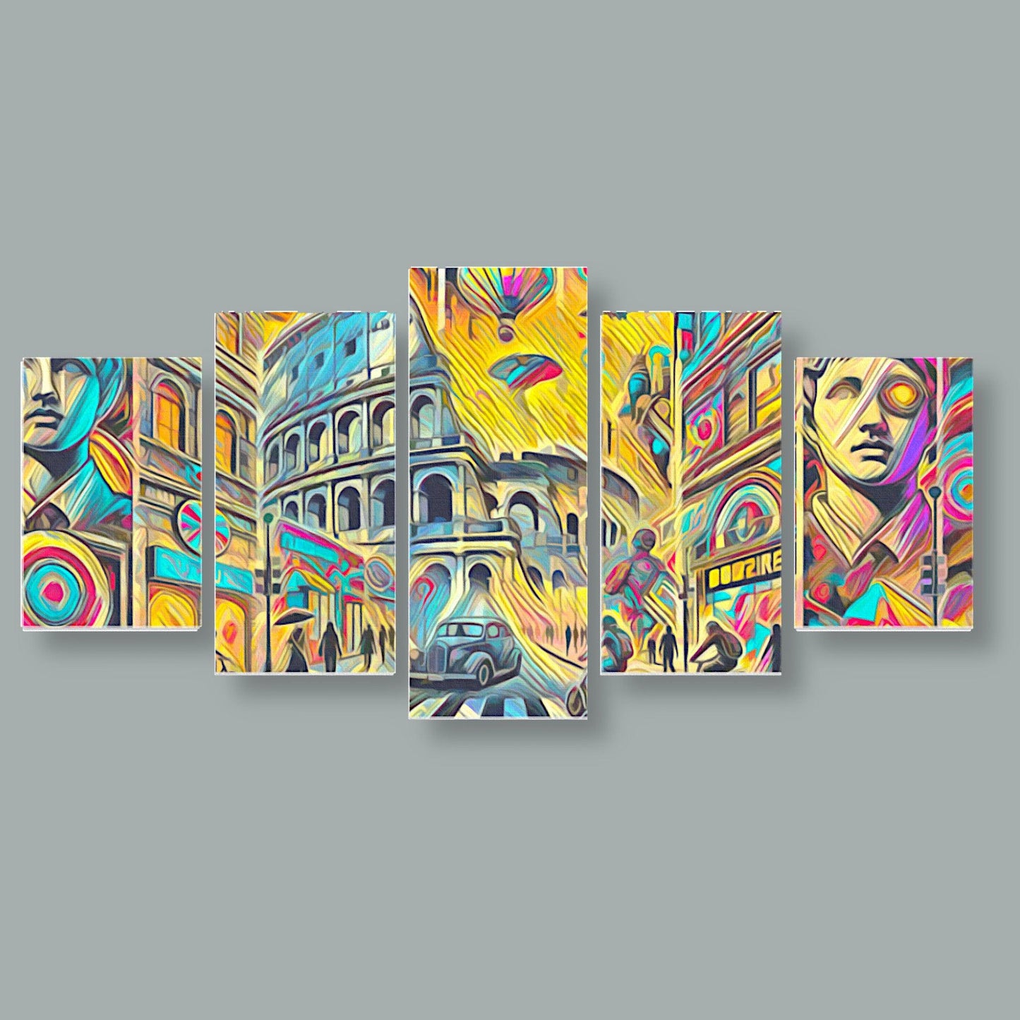 Canvas 5 Pannelli Medium Telaio Rome 2.0: Futuristic Urban Art in Five Panels - Artsquarenft