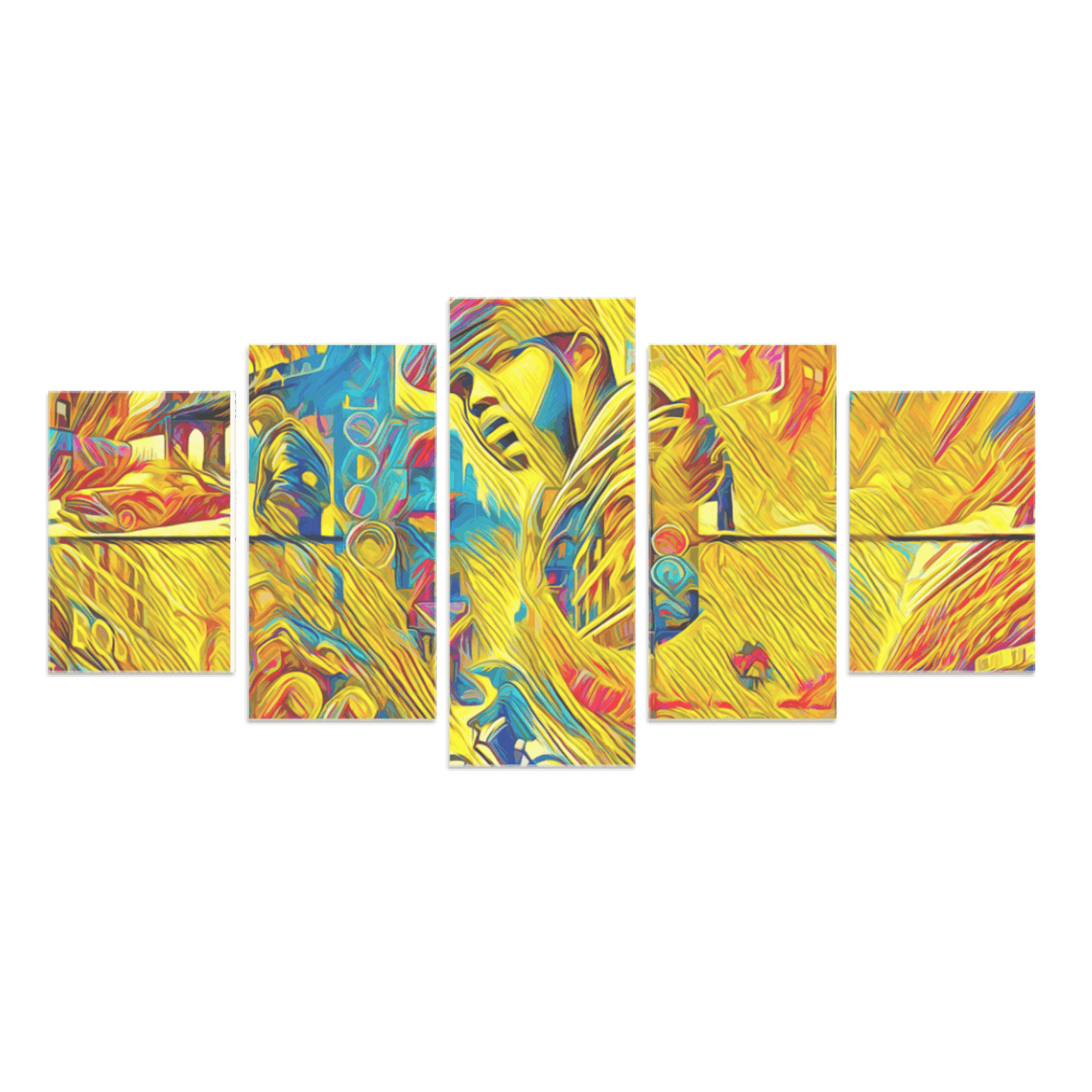 Canvas 5 Pannelli Medium Telaio Urban Vibes: City Life Portrait in Five Panels - Artsquarenft