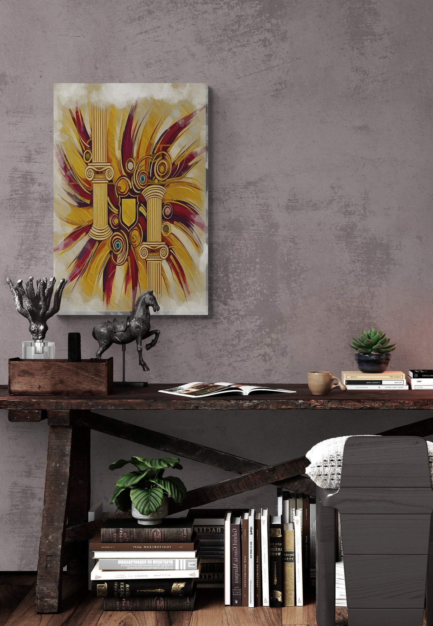 First Impression classic entryway canvas art print - gold beige elegant design by Luigi ArtSquare