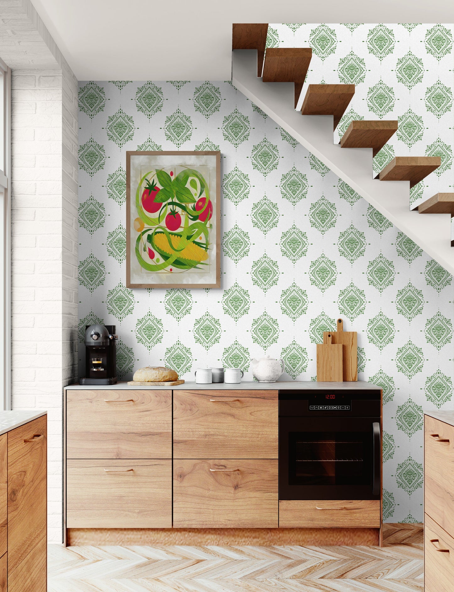 Herb Garden hanging in shabby chic kitchen next to pantry, vertical 40x60 cm format, nostalgic vintage botanical art