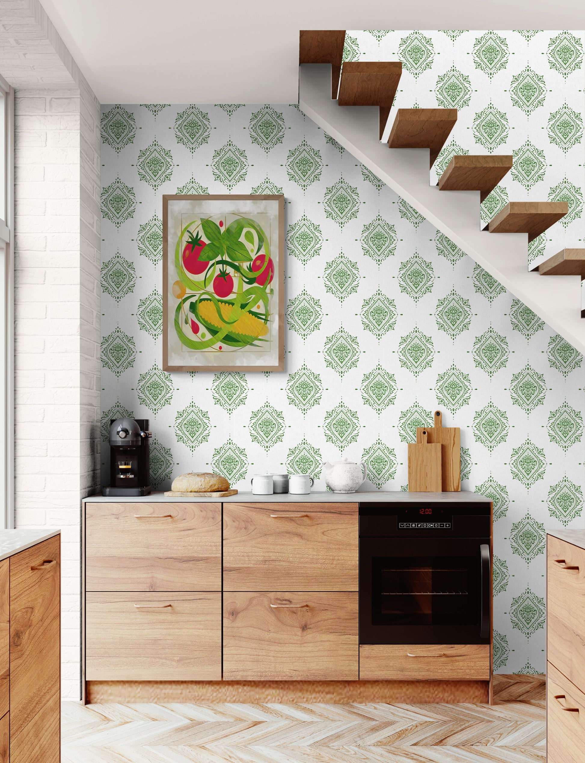 Herb Garden hanging in shabby chic kitchen next to pantry, vertical 40x60 cm format, nostalgic vintage botanical art