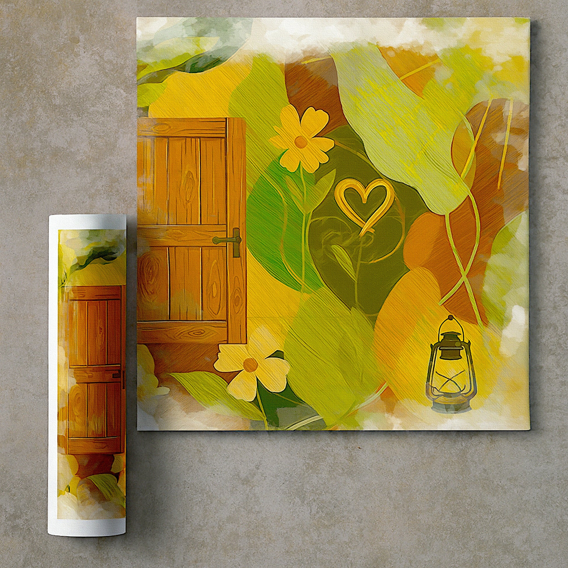 Rolled Home Gateway canvas with visible warm tones canvas texture, rustic art for country entryway ready for shipping and framing