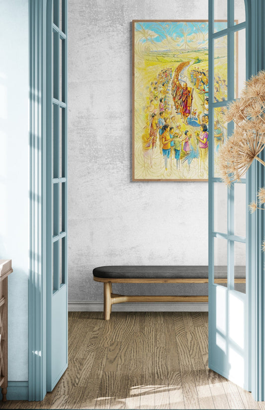 Step by Step canvas print displayed in modern living room, Walk for Peace digital art for home decor