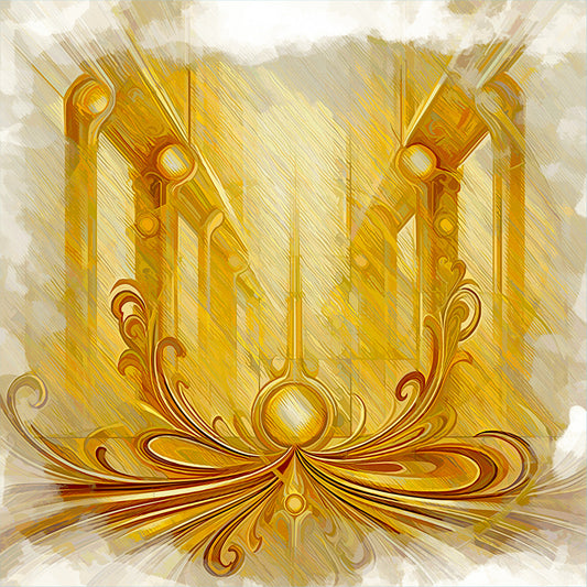 Golden Passage classic museum hallway canvas art print - gold burgundy ornamental design by Luigi ArtSquare