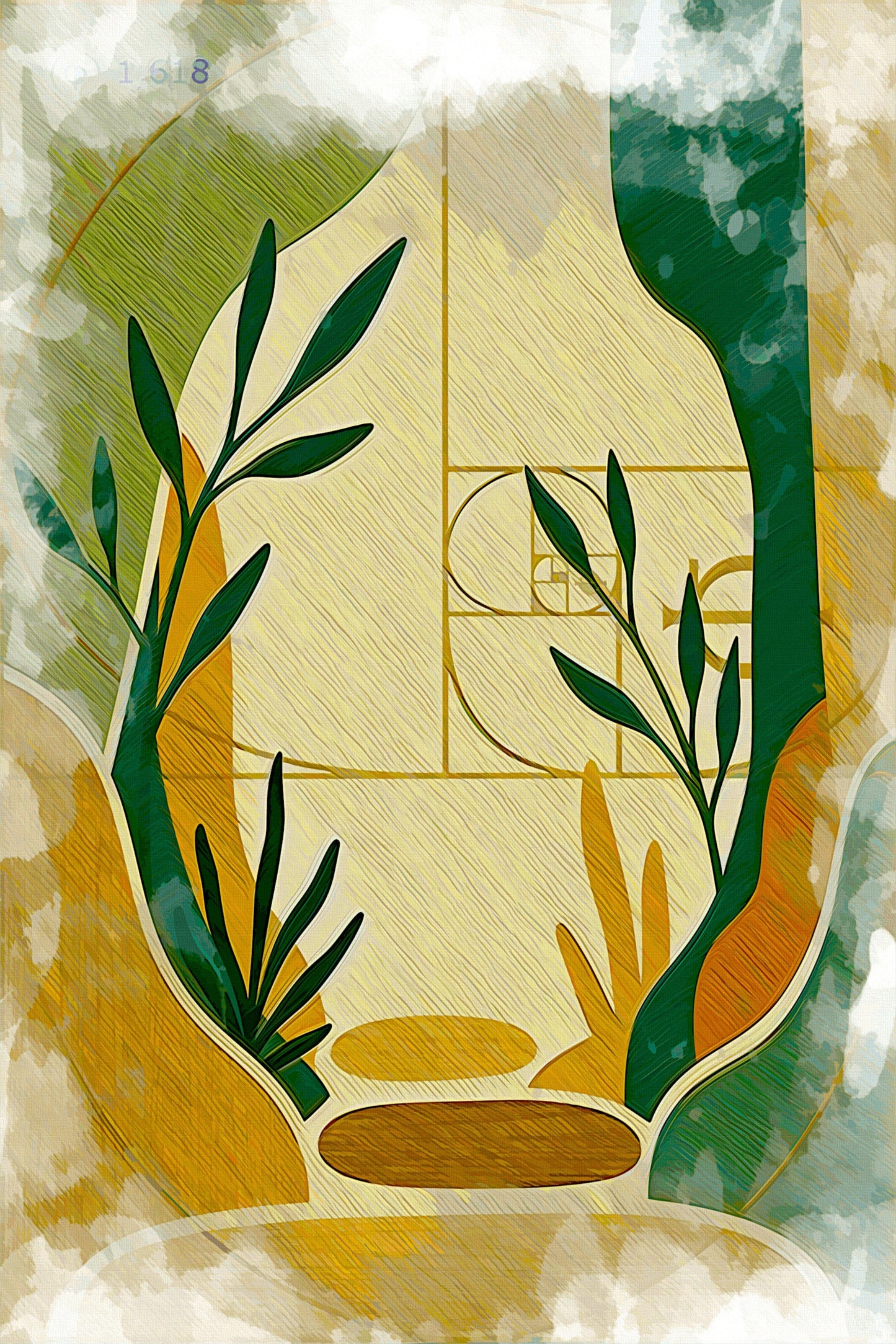 Natural Corridor botanical hallway canvas art print - olive green yellow nature design by Luigi ArtSquare