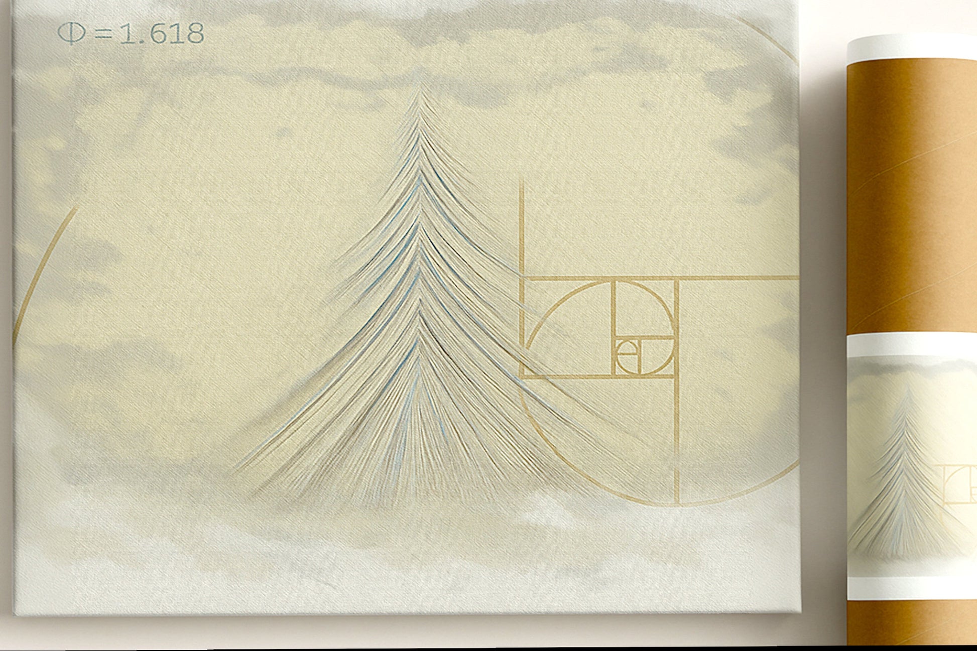 Light Flow canvas print rolled packaging showing golden ratio geometry and premium tube shipping