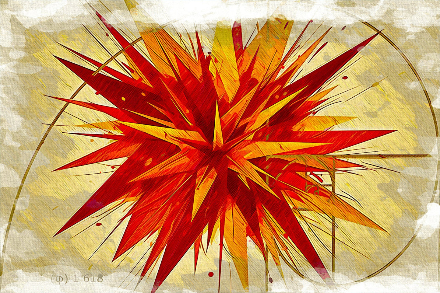 Spice Fusion canvas print: radial explosion of tomato red, paprika orange and lemon yellow colors for Mediterranean kitchen