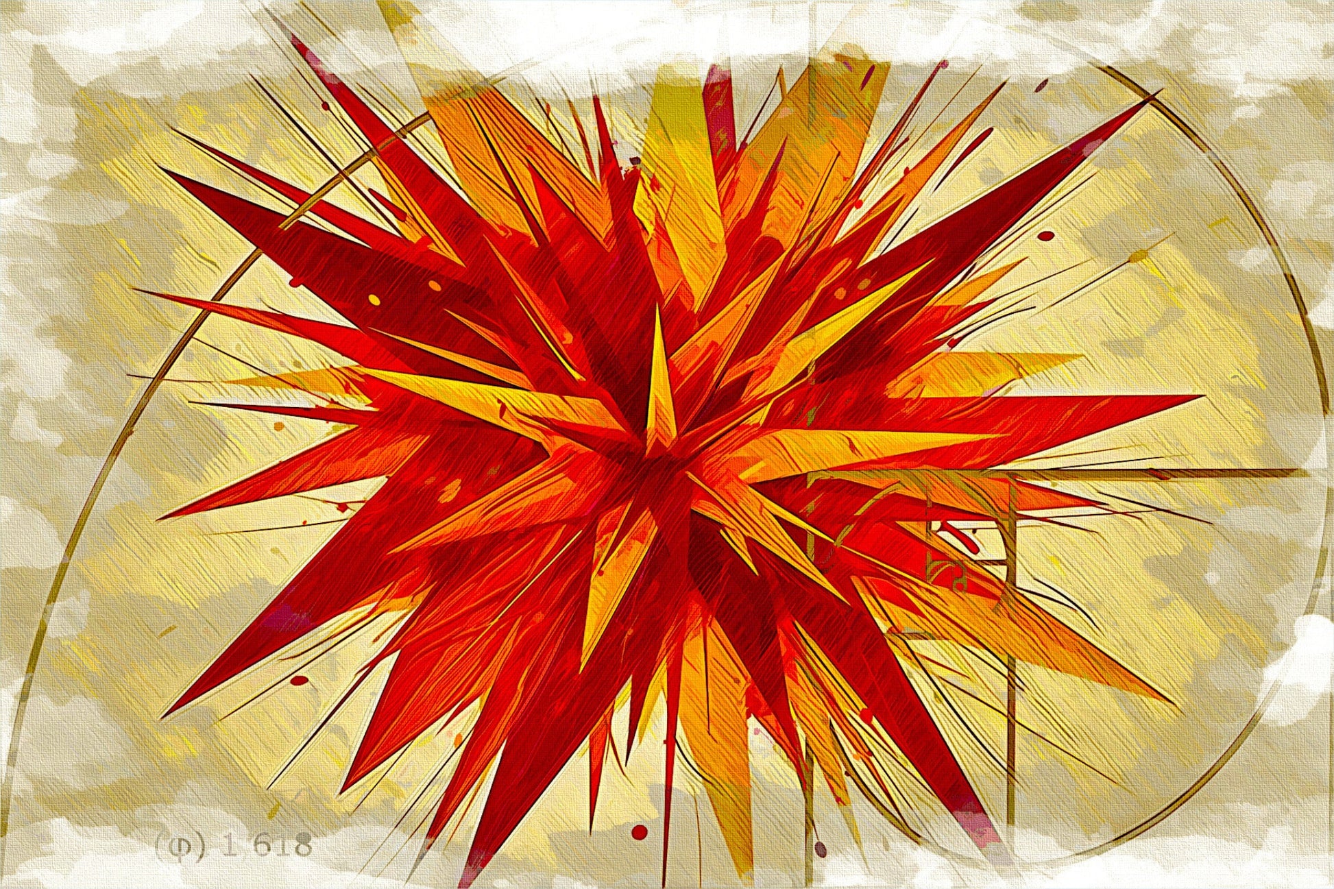 Spice Fusion canvas print: radial explosion of tomato red, paprika orange and lemon yellow colors for Mediterranean kitchen