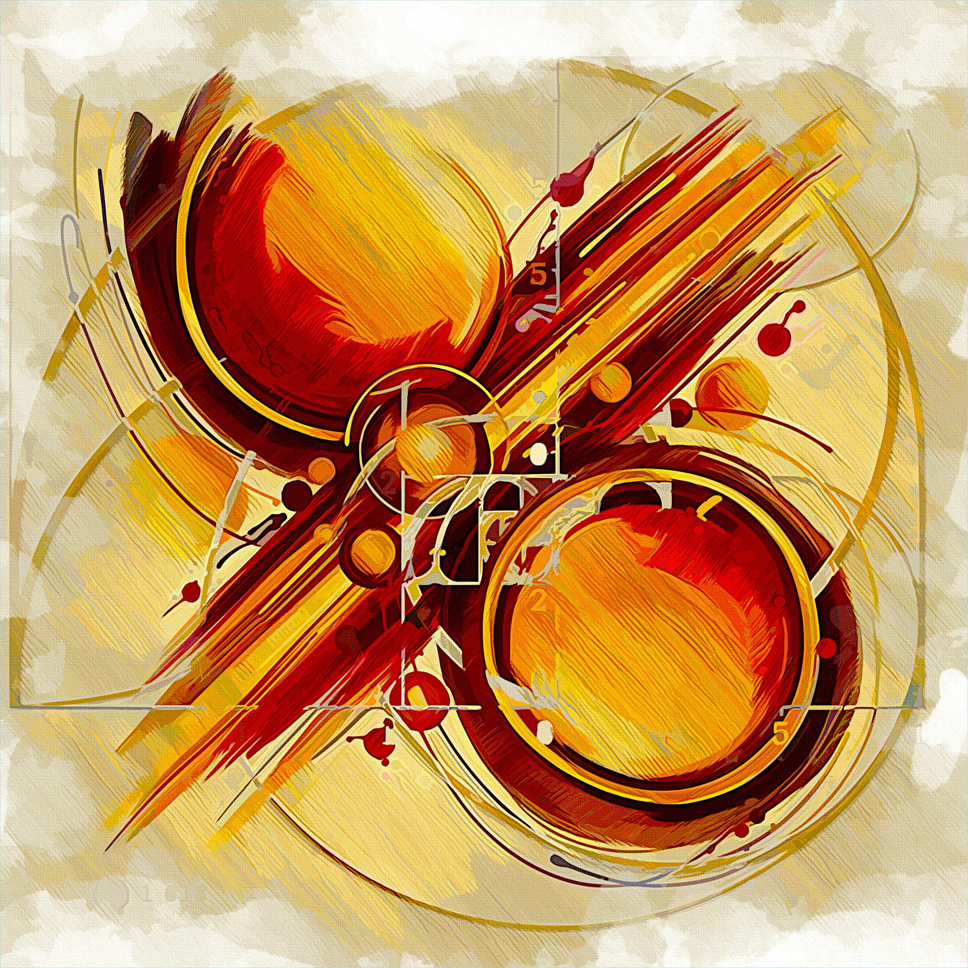 Tuscan Warmth canvas print: concentric circular forms in gold, terracotta and cream for elegant classic Tuscan kitchen