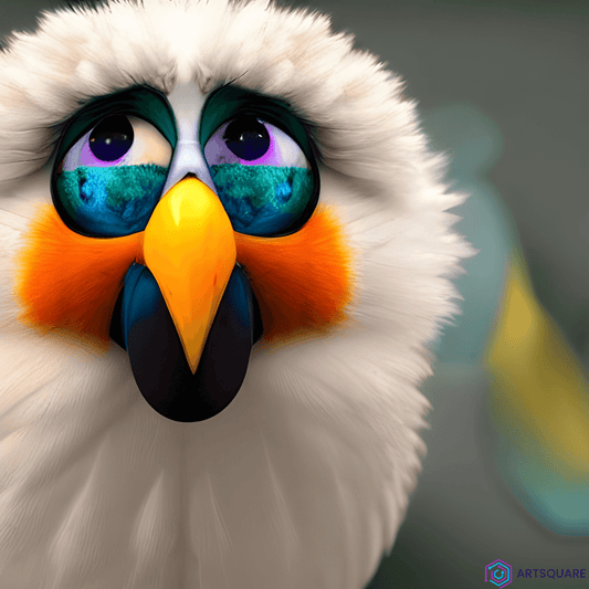 Add a touch of sweetness to your space with this image of a cute parrot from ArtSquare's Low Cost Collection. This high-quality image, produced with various software and artificial intelligence, is available in PDF format at the excellent price of only 4.90 euros
